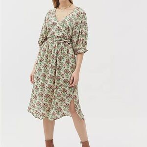 Urban Outfitters Joey Faux Floral Wrap Midi Dress
